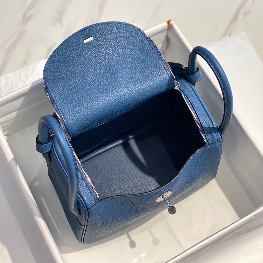 HM LINDY 30 BAG IN LYNCH BLUE CALFSKIN SILVER HARDWARE