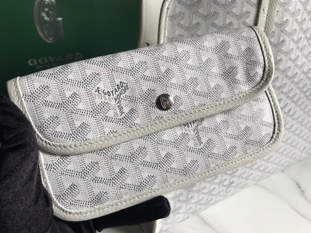 HARDY PM BAG 40 IN WHITE GOYARDINE CANVAS AND TAURILLON LEATHER TRIM