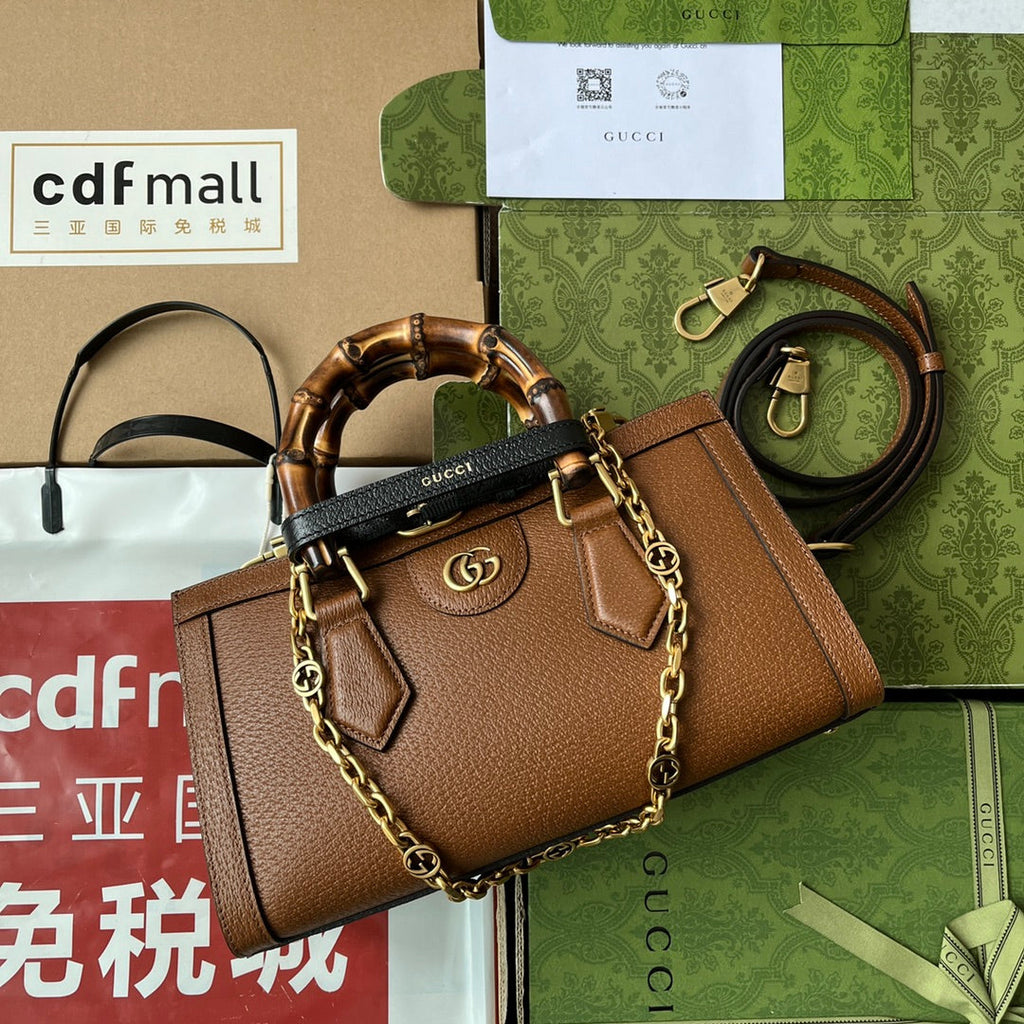 DIANA MEDIUM TOTE BAG 27 IN BROWN CALFSKIN BAMBOO HANDLES
