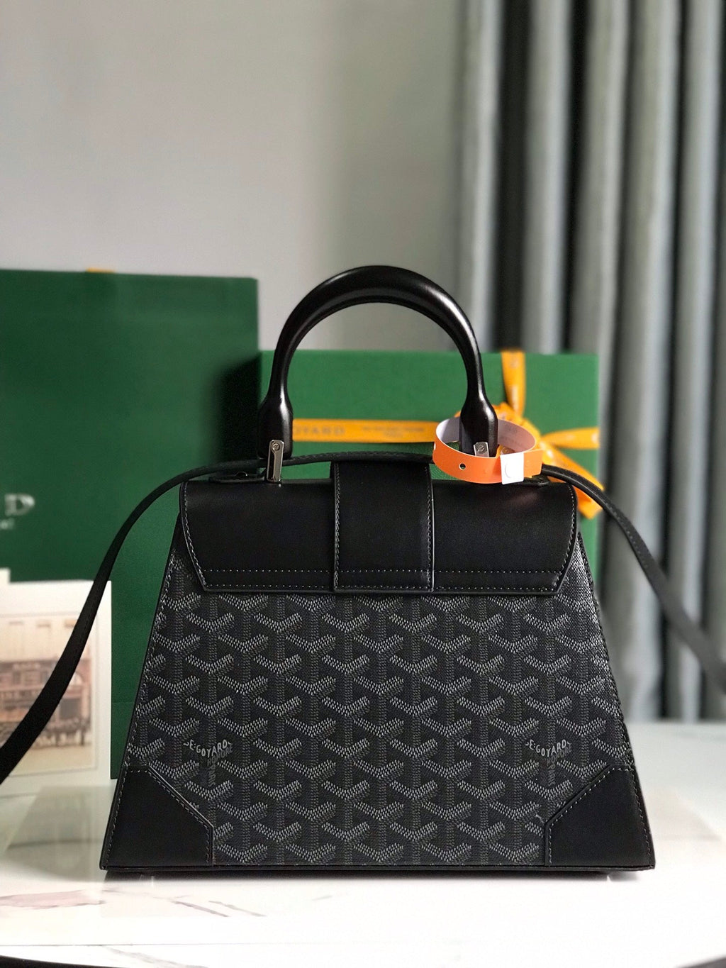 SAÏGON PM BAG 28 IN BLACK GOYARDINE CANVAS AND CALFSKIN
