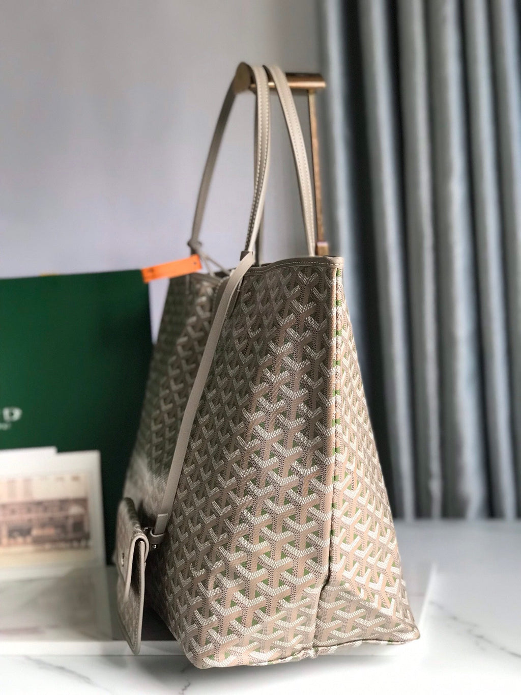 SAINT LOUIS GM 40 IN GREY MIX GREEN GOYARDINE CANVAS AND CALFSKIN