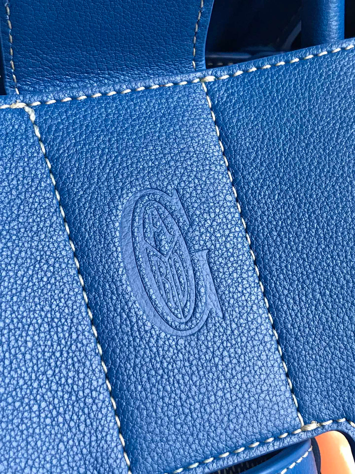 SAIGON SOUPLE BAG 34 IN CURIOUS BLUE GOYARDINE CANVAS AND CALFSKIN