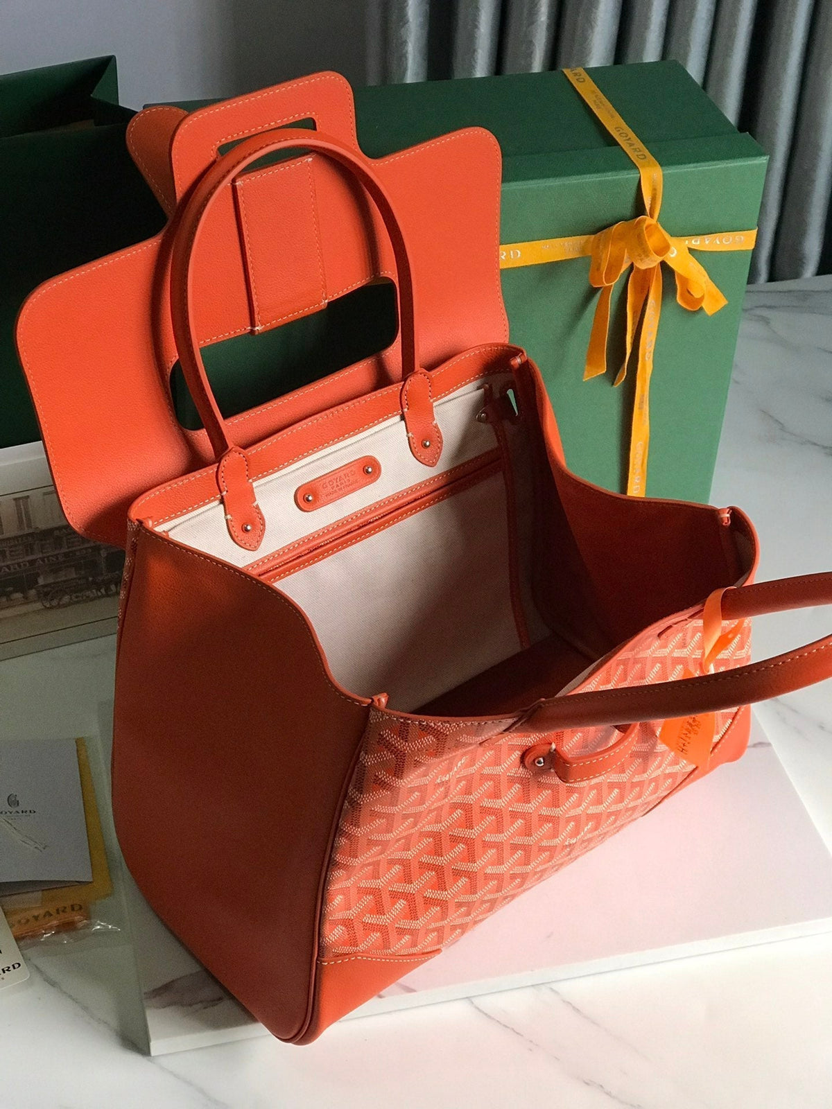 SAIGON SOUPLE BAG 34 IN RED ORANGE GOYARDINE CANVAS AND CALFSKIN