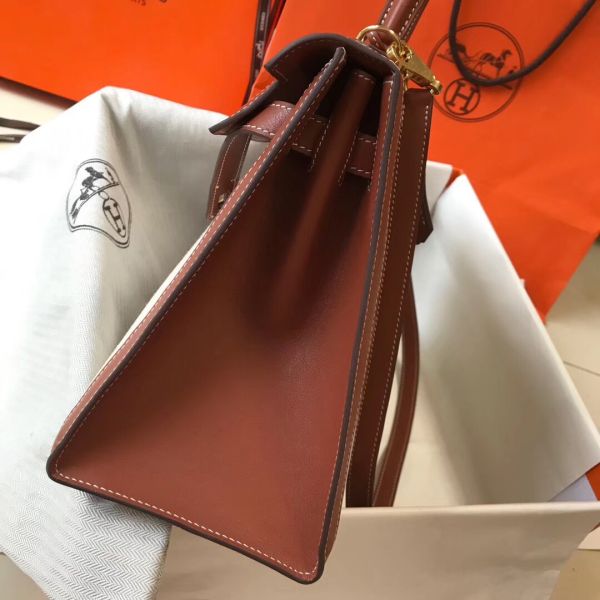 HERM Kelly 32cm Bag In Toile Canvas With Barenia Leather