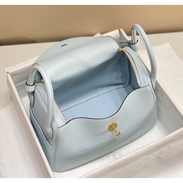 HERM Lindy 26cm Bag In Blue Brume Clemence Leather GHW