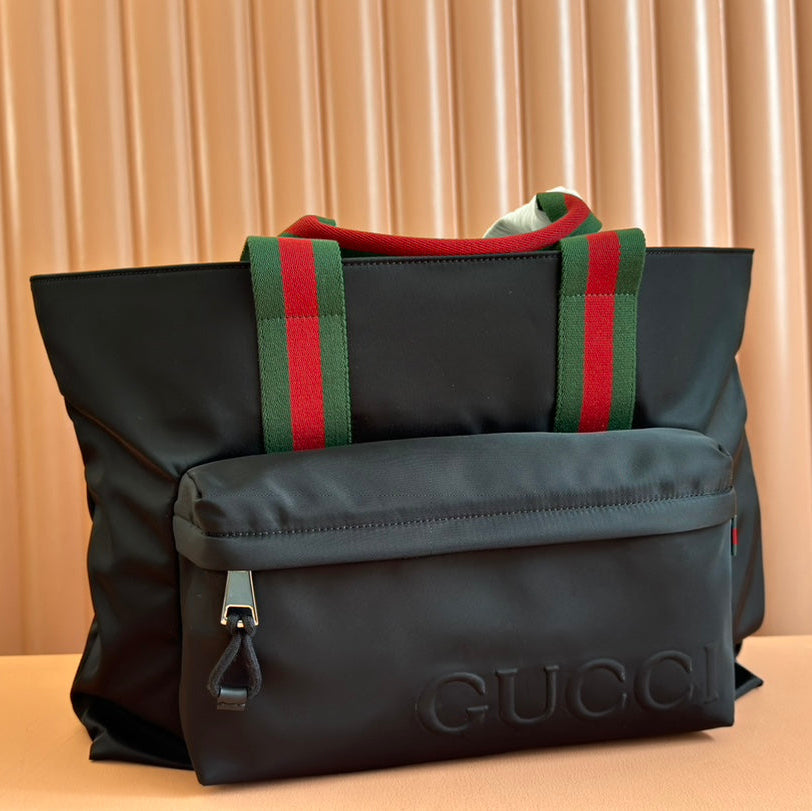 WEB STRIPE-STRAP TOTE BAG 45 IN BLACK CANVAS