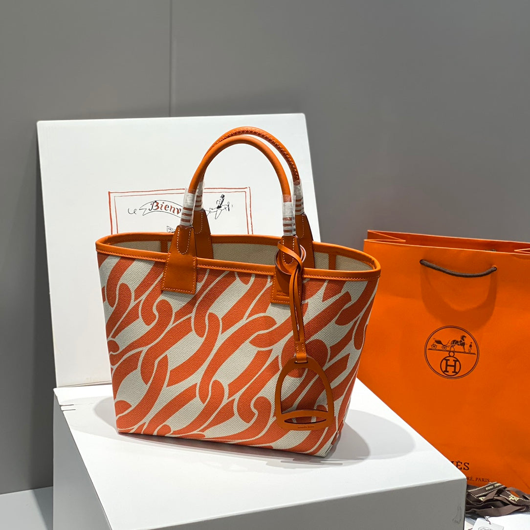 STEEPLE 28 BAG IN OFF-WHITE MIX LIGHT ORANGE CANVAS AND CALFSKIN