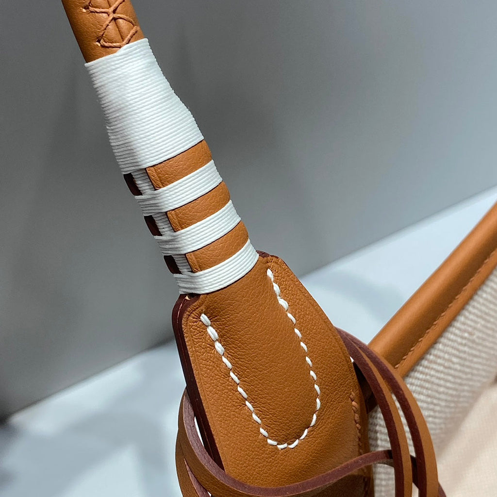 STEEPLE 28 BAG IN BEIGE CANVAS AND BROWN SWIFT LEATHER
