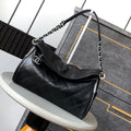 SHOULDER BAG 30 IN BLACK SOFT LAMBSKIN EMBOSSED LOGO SILVER HARDWARE