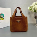 MINI TOTE BAG 18 IN RED BROWN SUEDE GOLD LOGO